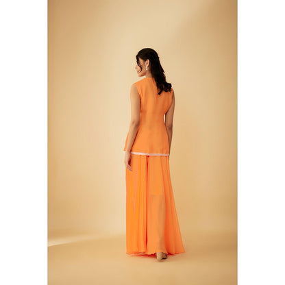 1999AD Orange Organza White Applique Kat dana Work Kurti with Sharara (Set of 2)