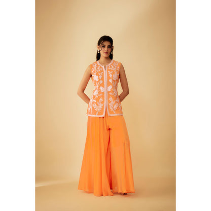1999AD Orange Organza White Applique Kat dana Work Kurti with Sharara (Set of 2)