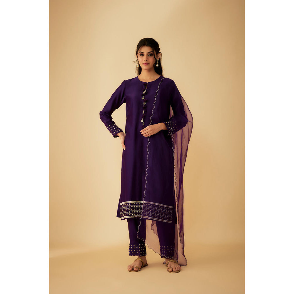 1999AD Purple Kurta With Embroidered Tassels Kurta with Pant and Dupatta (Set of 3)