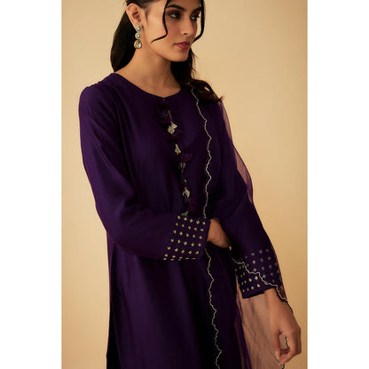 1999AD Purple Kurta With Embroidered Tassels Kurta with Pant and Dupatta (Set of 3)