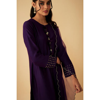 1999AD Purple Kurta With Embroidered Tassels Kurta with Pant and Dupatta (Set of 3)