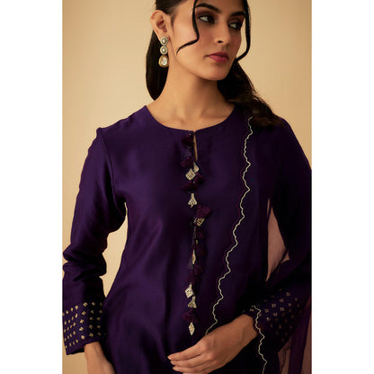 1999AD Purple Kurta With Embroidered Tassels Kurta with Pant and Dupatta (Set of 3)