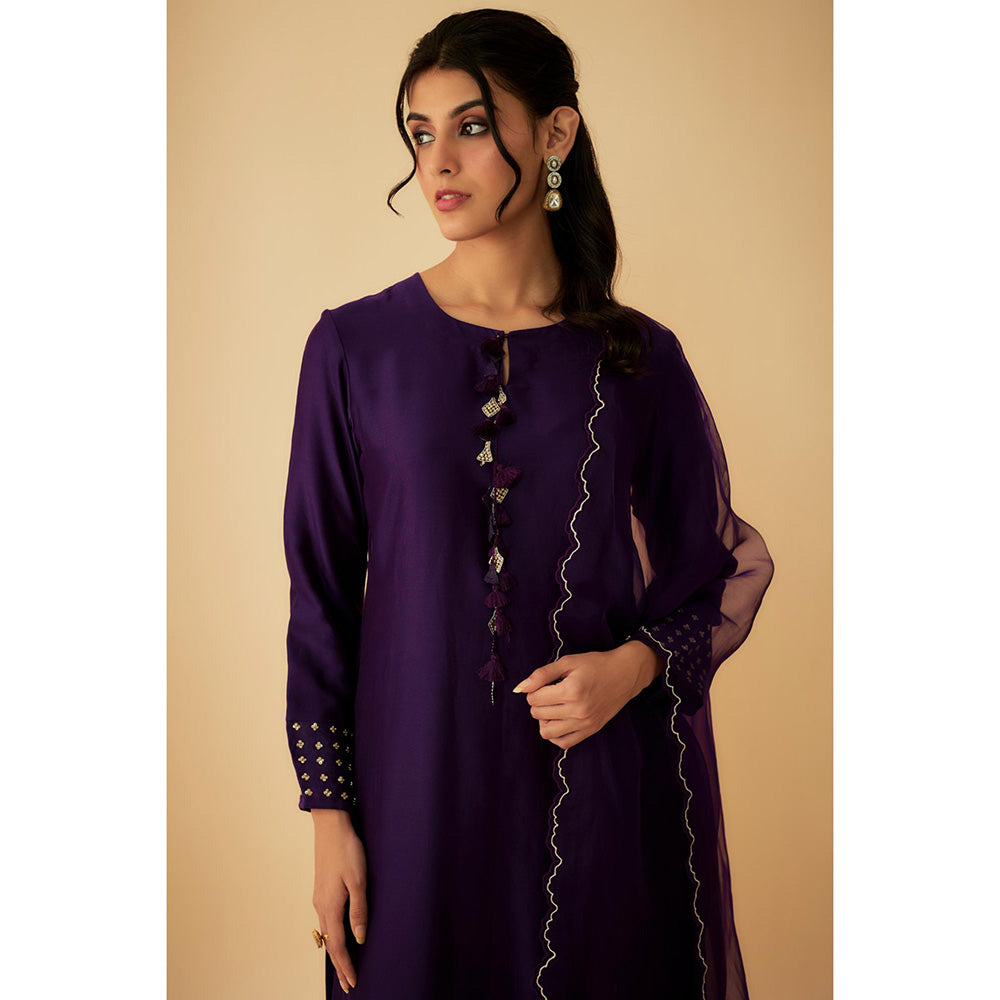 1999AD Purple Kurta With Embroidered Tassels Kurta with Pant and Dupatta (Set of 3)