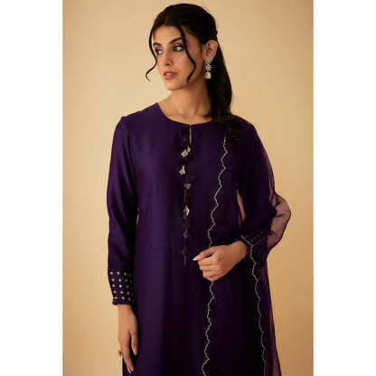 1999AD Purple Kurta With Embroidered Tassels Kurta with Pant and Dupatta (Set of 3)