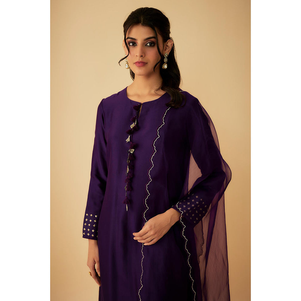 1999AD Purple Kurta With Embroidered Tassels Kurta with Pant and Dupatta (Set of 3)
