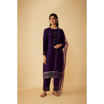 1999AD Purple Kurta With Embroidered Tassels Kurta with Pant and Dupatta (Set of 3)