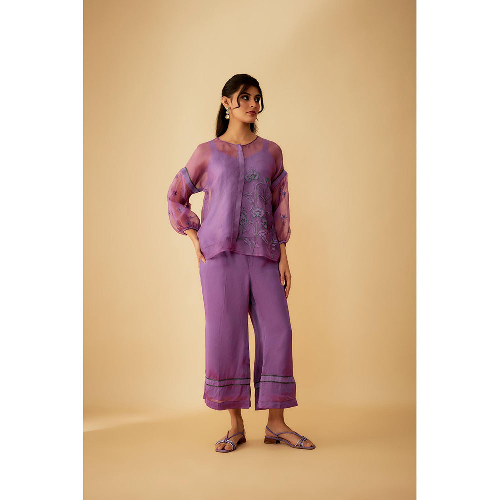 1999AD Lavender Organza Applique Green Kat dana Embroidery Co-Ord (Set of 3)