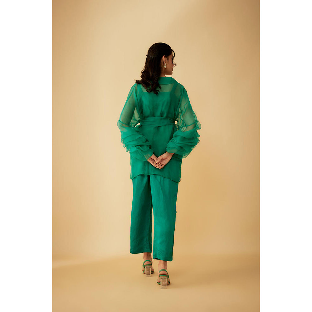 1999AD Green Organza Embroidery Teemed Co-Ord (Set of 4)