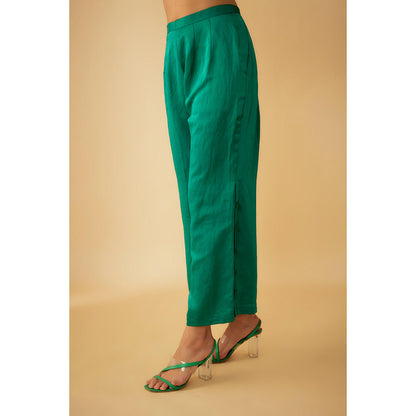 1999AD Green Organza Embroidery Teemed Co-Ord (Set of 4)