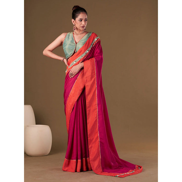 AFFROZ Fuchsia Pink Dolla Silk Saree with Stitched Blouse