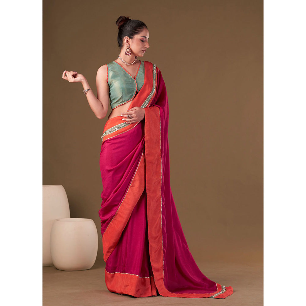 AFFROZ Fuchsia Pink Dolla Silk Saree with Stitched Blouse