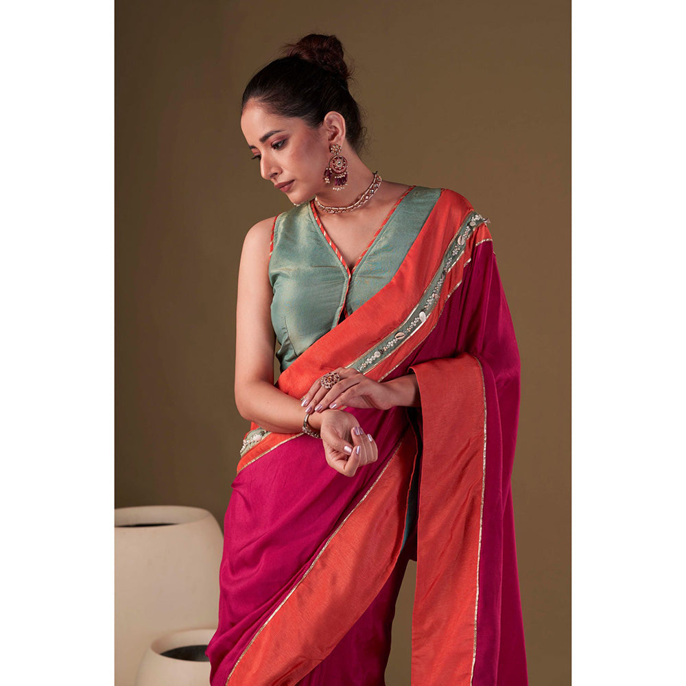 AFFROZ Fuchsia Pink Dolla Silk Saree with Stitched Blouse