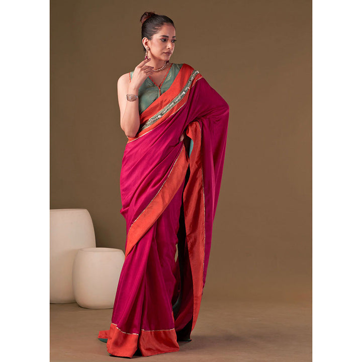 AFFROZ Fuchsia Pink Dolla Silk Saree with Stitched Blouse