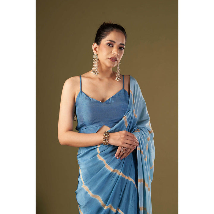 AFFROZ Ocean Blue Tie & Dye Pre Drape Saree Aired with Butterfly Stitched Blouse