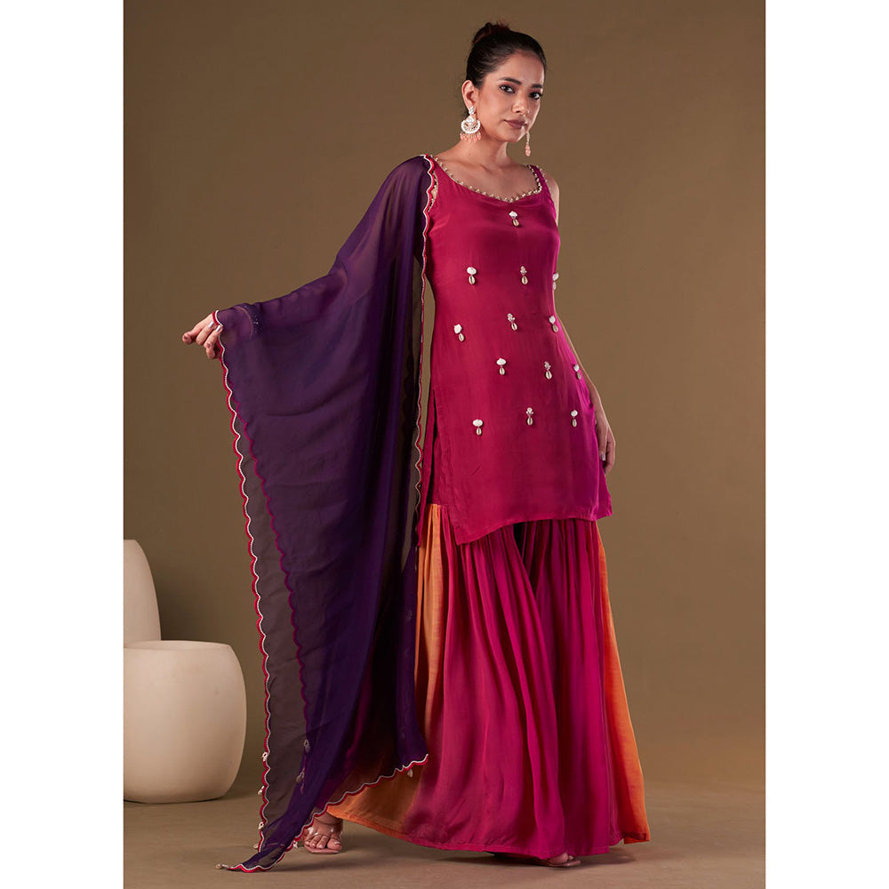 AFFROZ Crimson Ombre Kurta Sharara with Dupatta (Set of 3)