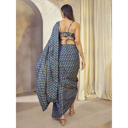 AFFROZ Maaya Pre Drape Saree with Butterfly Style Stitched Blouse