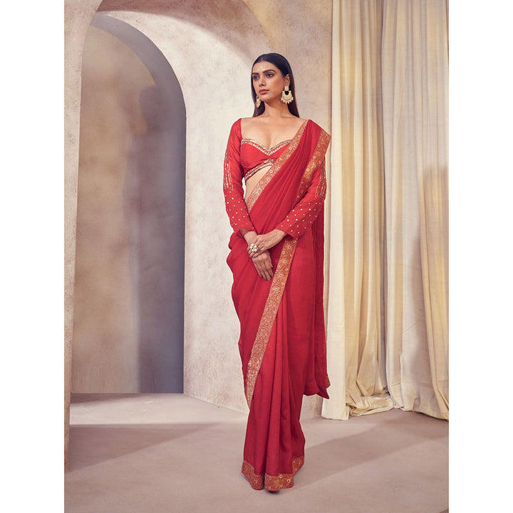 AFFROZ Rang Organza Saree with Hand Embroidered Stitched Blouse