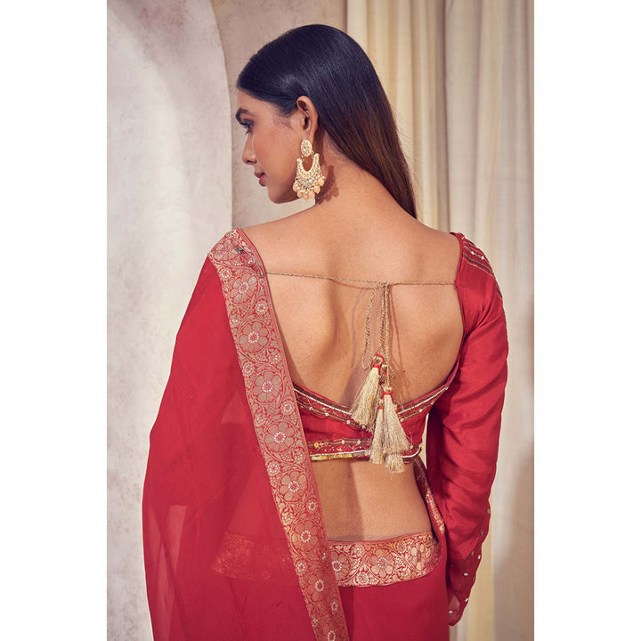 AFFROZ Rang Organza Saree with Hand Embroidered Stitched Blouse