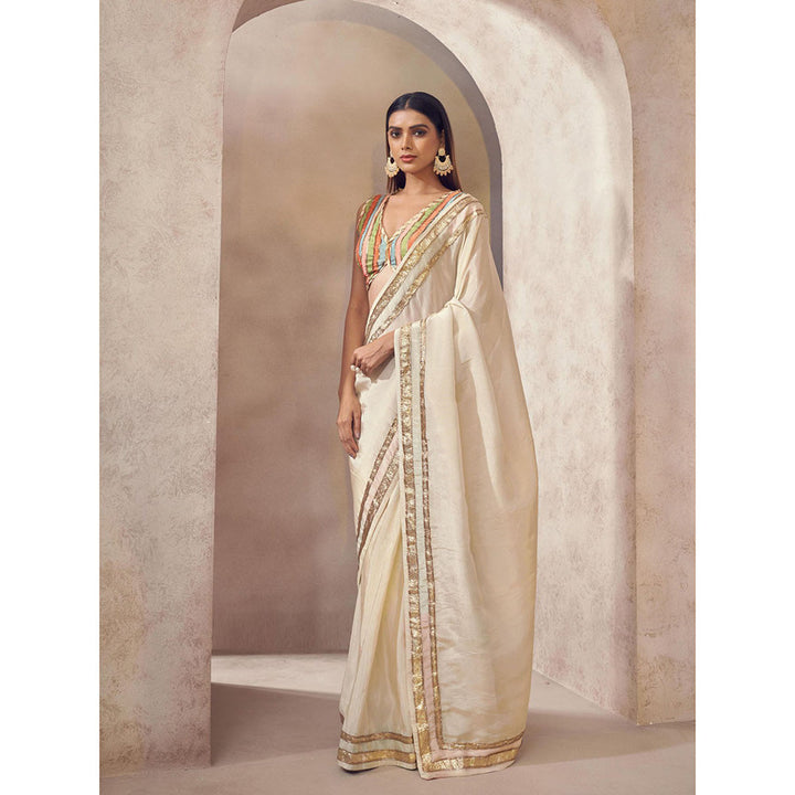 AFFROZ Sunehri Tissue Silk Saree with Stitched Blouse