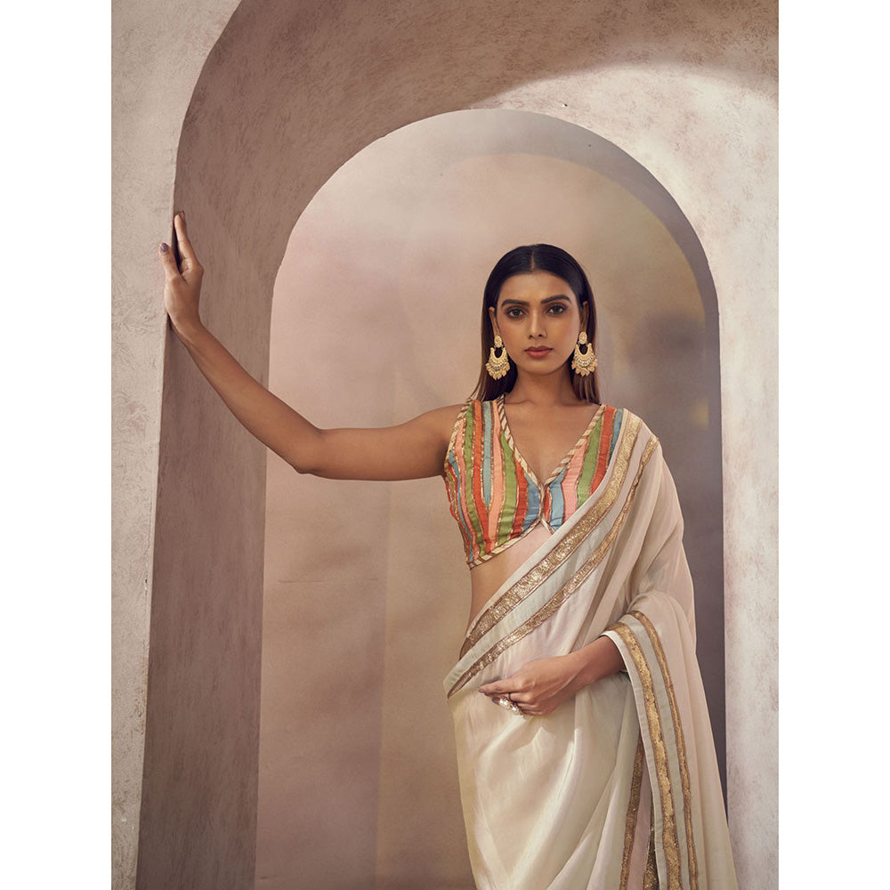 AFFROZ Sunehri Tissue Silk Saree with Stitched Blouse