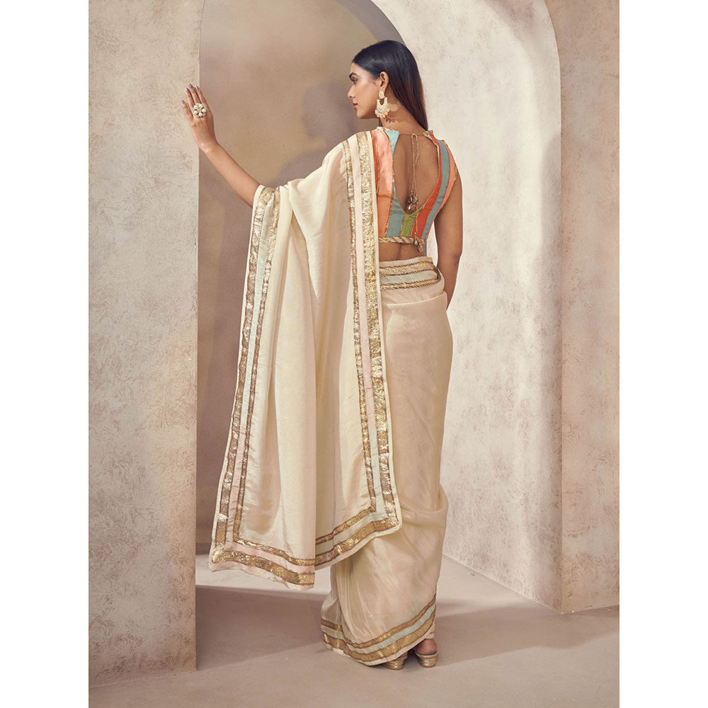 AFFROZ Sunehri Tissue Silk Saree with Stitched Blouse