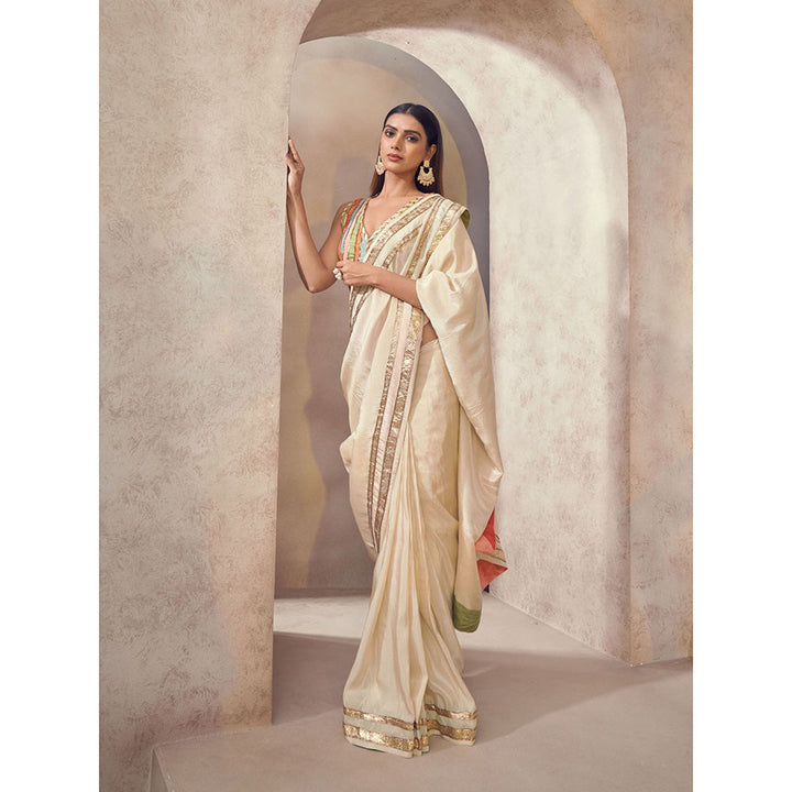 AFFROZ Sunehri Tissue Silk Saree with Stitched Blouse