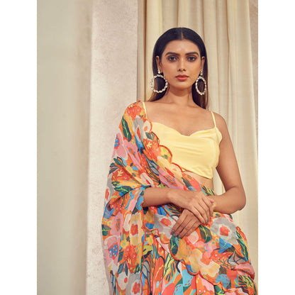 AFFROZ Gul Lehenga Saree with Cowl Neck Stitched Blouse