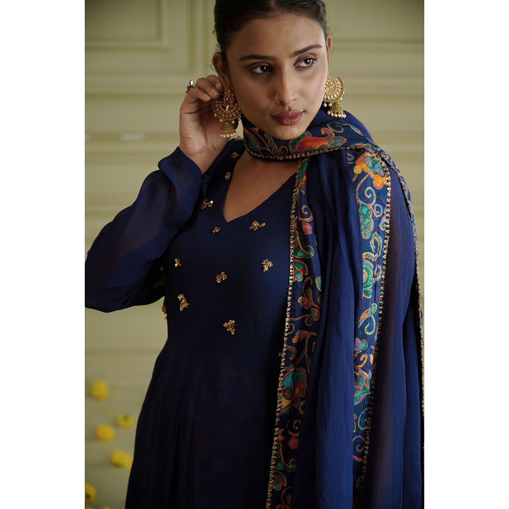 AFFROZ Maaya Midnight Blue Kurta with Palazzo and Dupatta (Set of 3)