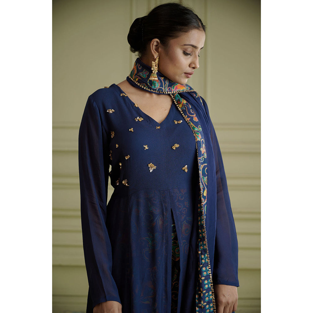 AFFROZ Maaya Midnight Blue Kurta with Palazzo and Dupatta (Set of 3)