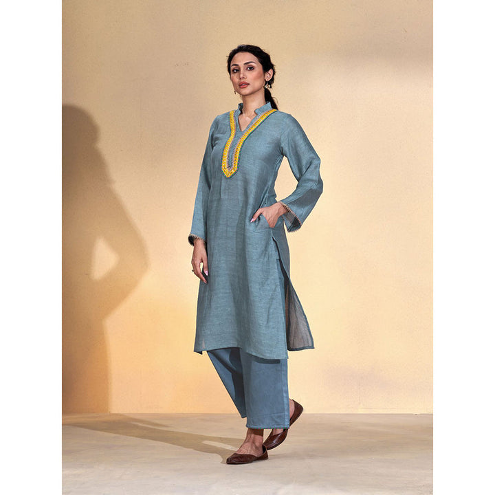 AFFROZ Taarof Muse Blue Kurta with Palazzo (Set of 2)