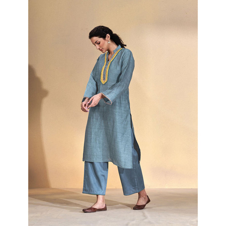 AFFROZ Taarof Muse Blue Kurta with Palazzo (Set of 2)