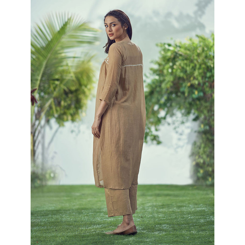 AFFROZ Baarik Warm Tan Kurta with Inner and Palazzo (Set of 3)