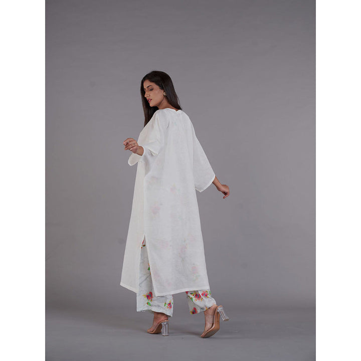 AFFROZ Asal White Kimono Kurta and Inner with Pant (Set of 3)