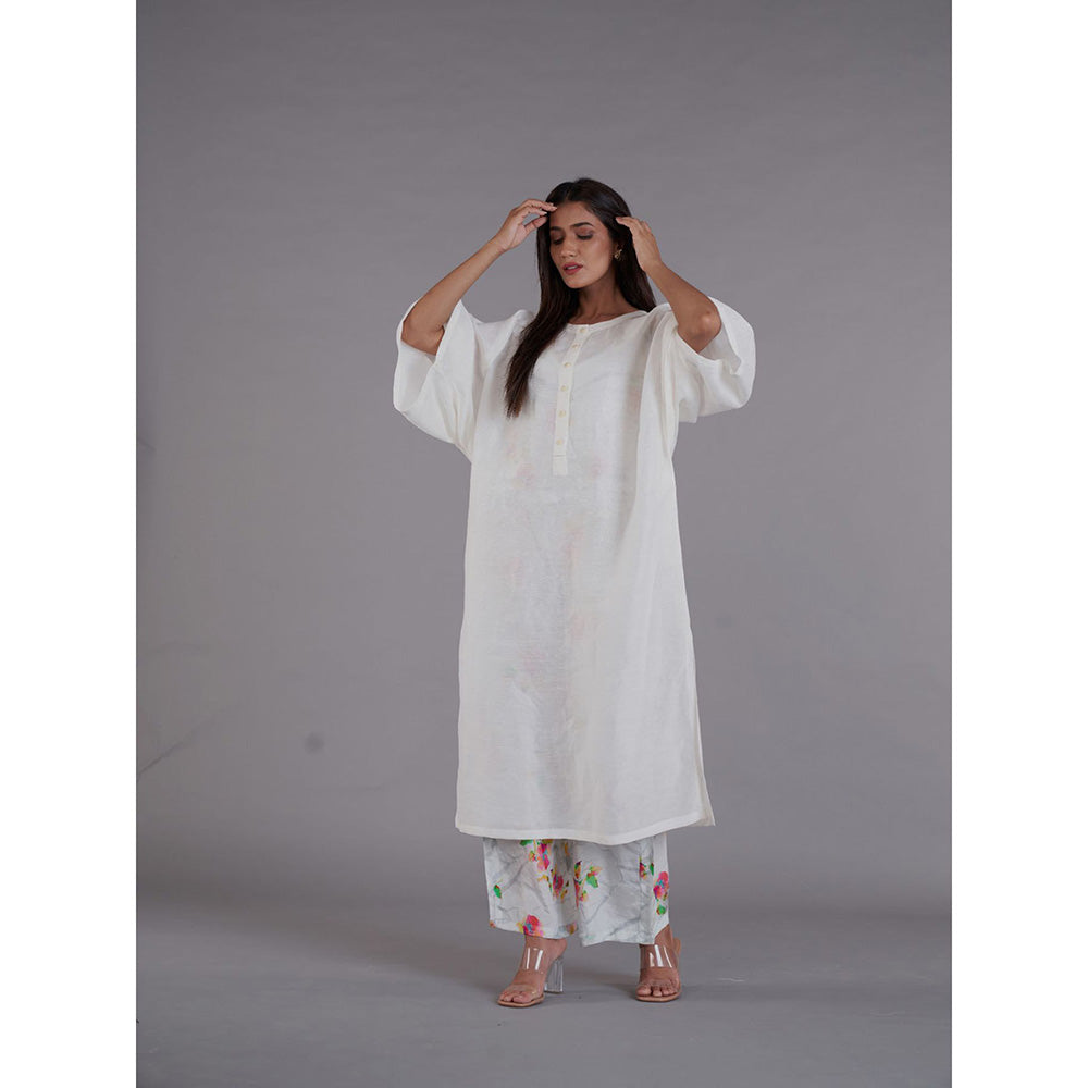 AFFROZ Asal White Kimono Kurta and Inner with Pant (Set of 3)