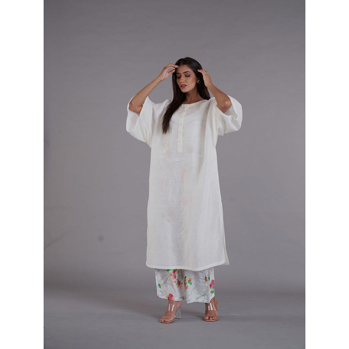 AFFROZ Asal White Kimono Kurta and Inner with Pant (Set of 3)