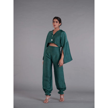 AFFROZ Asal Midnight Green Crop Top and Pant (Set of 2)