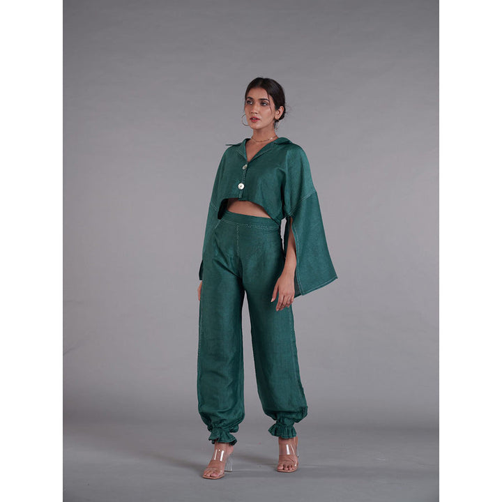 AFFROZ Asal Midnight Green Crop Top and Pant (Set of 2)