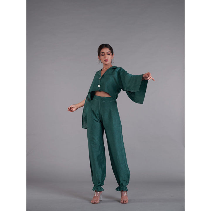 AFFROZ Asal Midnight Green Crop Top and Pant (Set of 2)