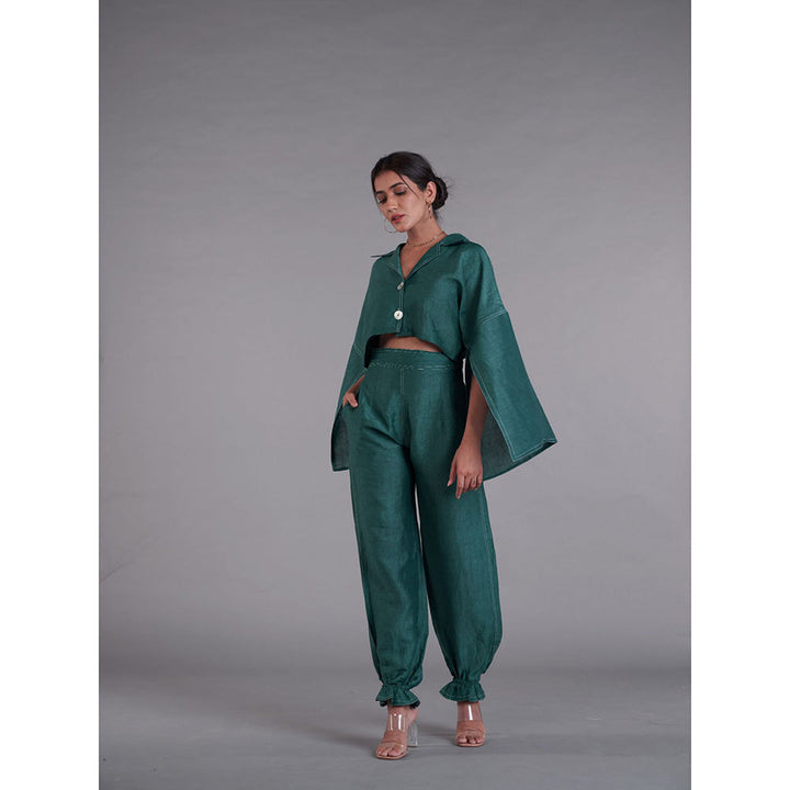 AFFROZ Asal Midnight Green Crop Top and Pant (Set of 2)