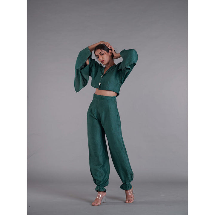 AFFROZ Asal Midnight Green Crop Top and Pant (Set of 2)