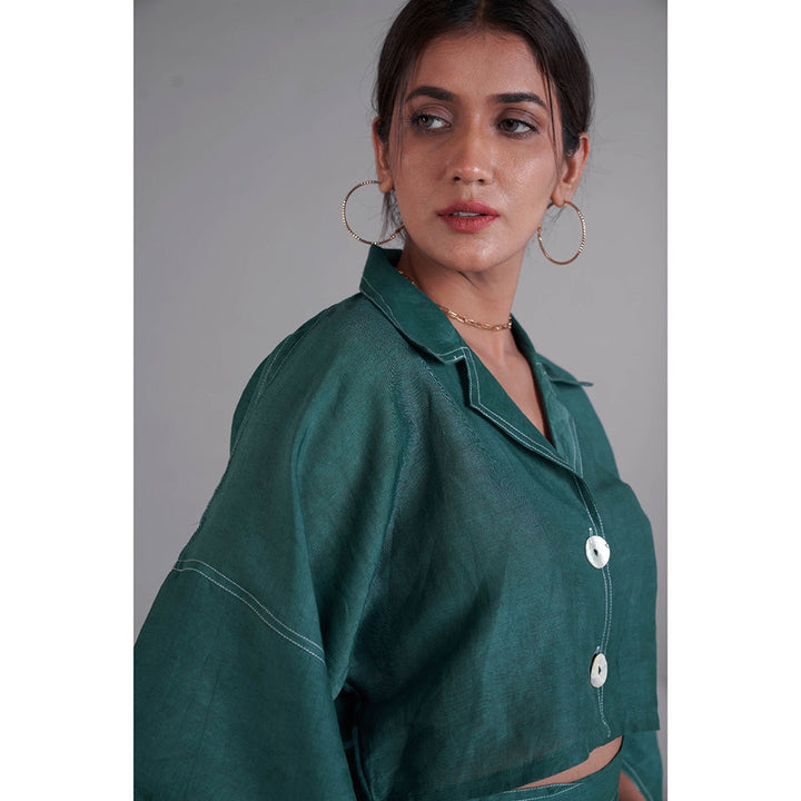 AFFROZ Asal Midnight Green Crop Top and Pant (Set of 2)