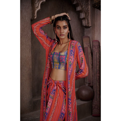 AFFROZ Aarya Drape Skirt with Crop Top and Cape (Set of 3)