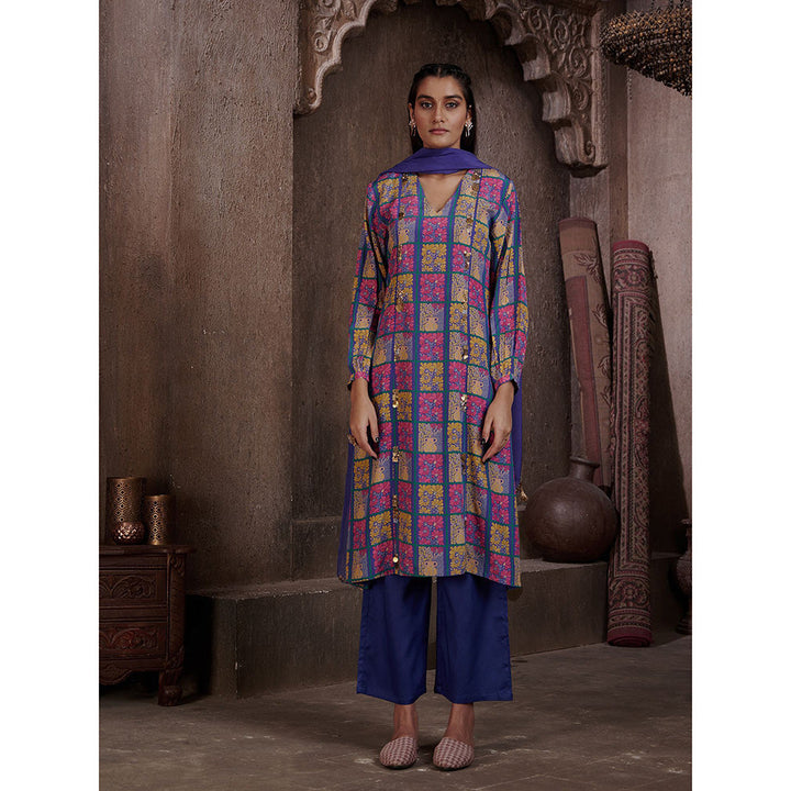 AFFROZ Aarya Blue A-line Kurta with Pant and Dupatta (Set of 3)