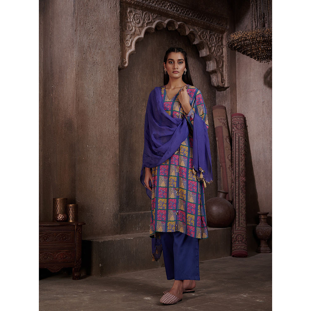 AFFROZ Aarya Blue A-line Kurta with Pant and Dupatta (Set of 3)