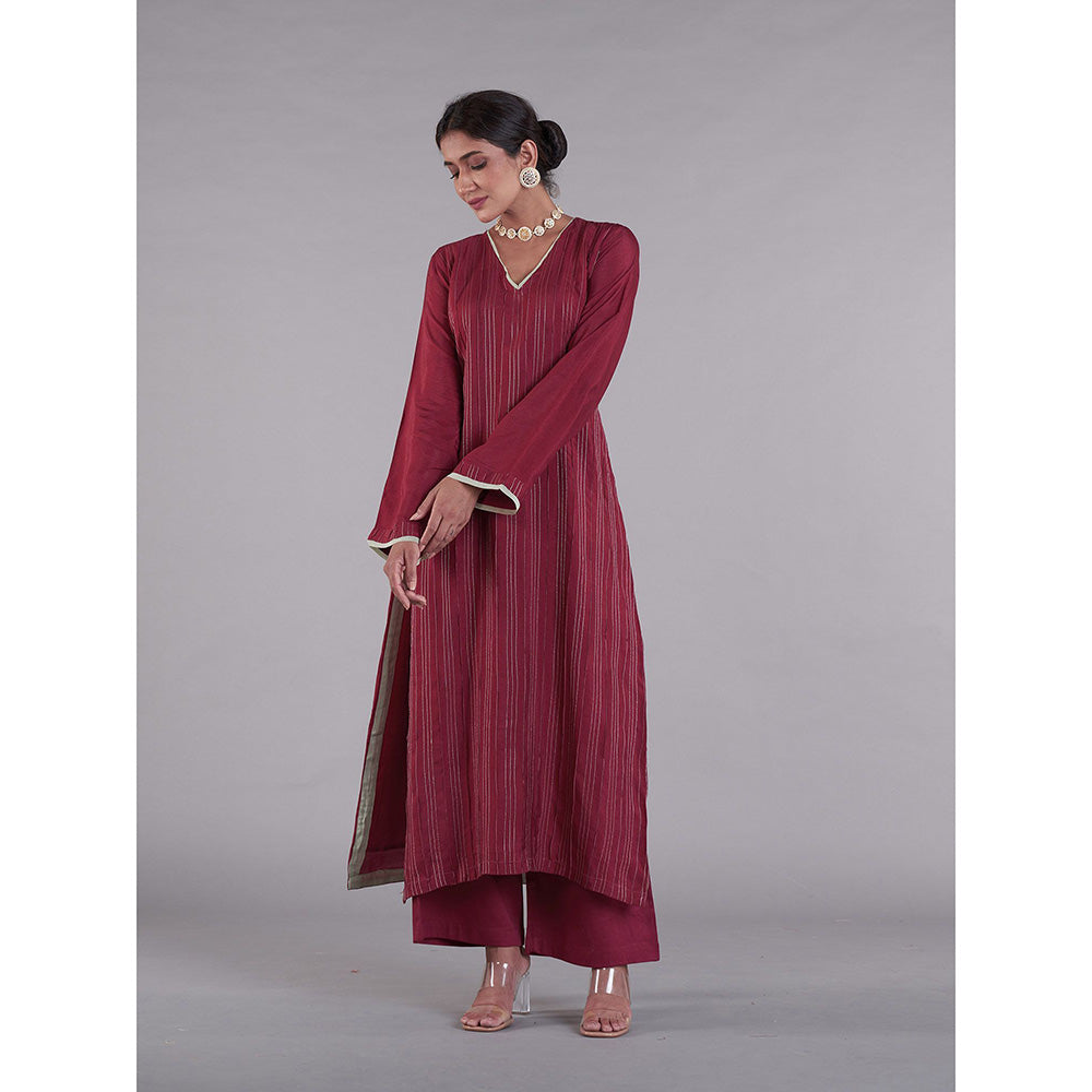 AFFROZ Gulnaaz Maroon Straight Kurta with Palazzo and Dupatta (Set of 3)