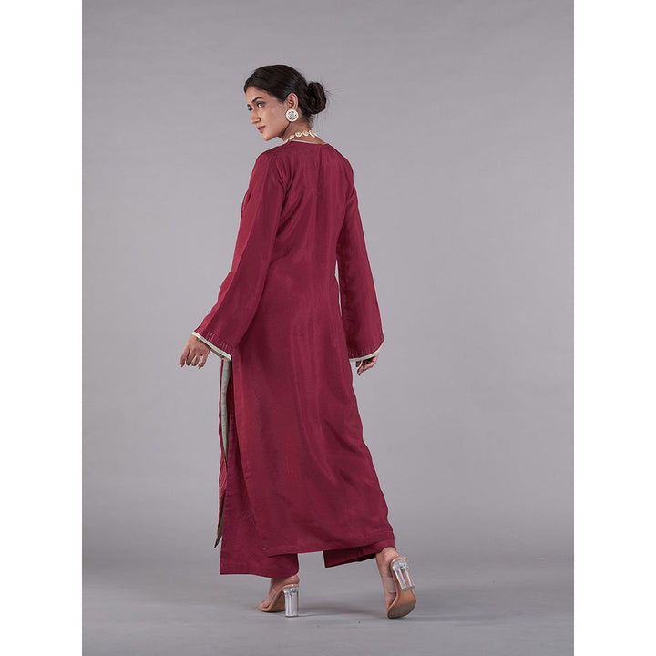 AFFROZ Gulnaaz Maroon Straight Kurta with Palazzo and Dupatta (Set of 3)