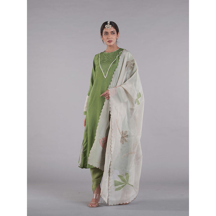 AFFROZ Gulnaaz Green A-line Kurta with Dhoti and Dupatta (Set of 3)