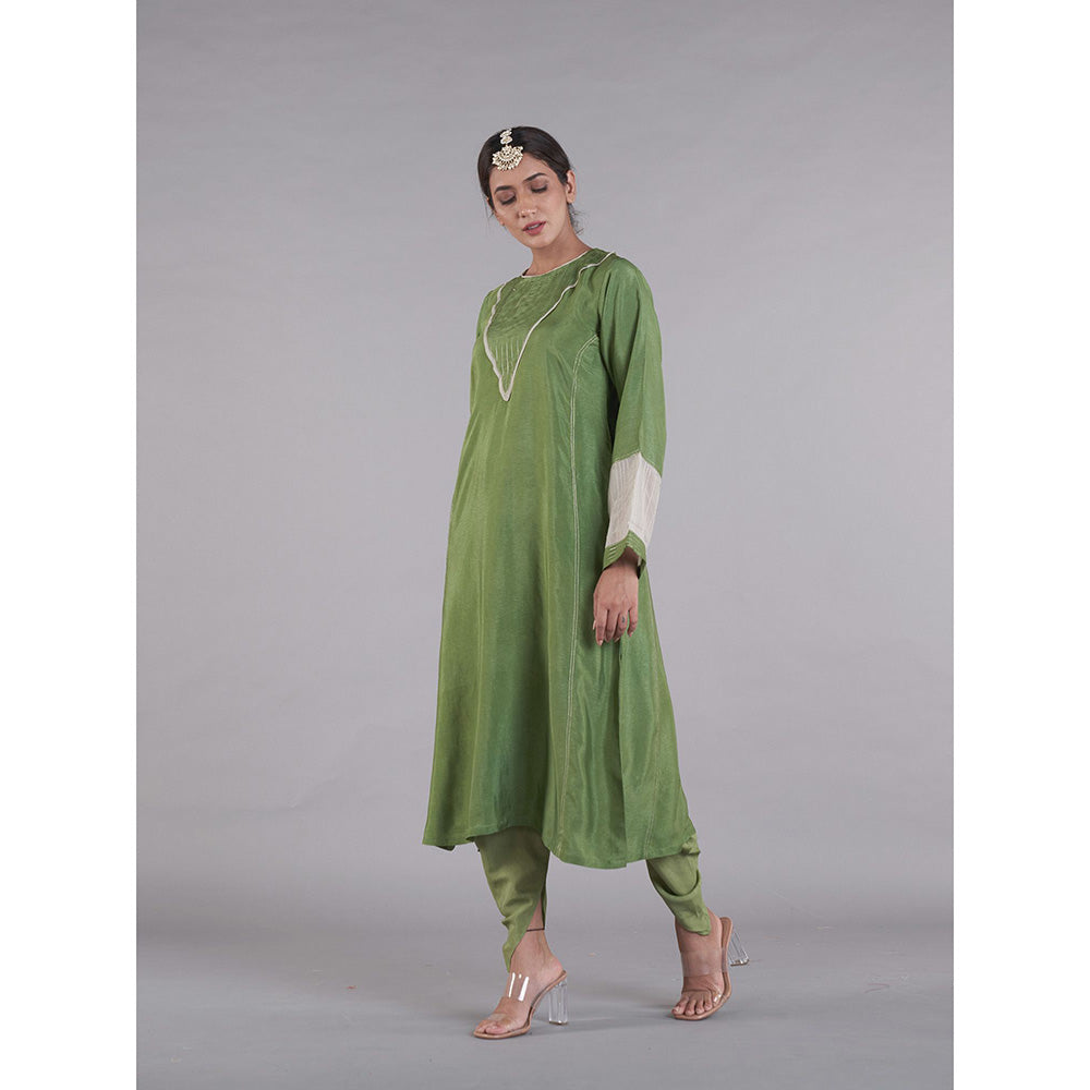 AFFROZ Gulnaaz Green A-line Kurta with Dhoti and Dupatta (Set of 3)