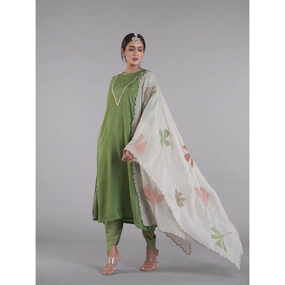 AFFROZ Gulnaaz Green A-line Kurta with Dhoti and Dupatta (Set of 3)