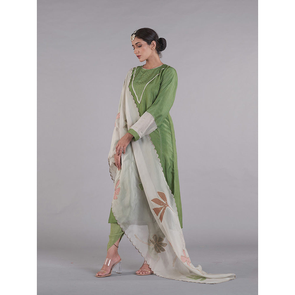 AFFROZ Gulnaaz Green A-line Kurta with Dhoti and Dupatta (Set of 3)